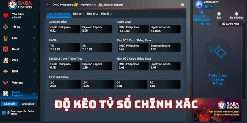 Dự đoán tỷ số chính xác theo kèo Esports WW88